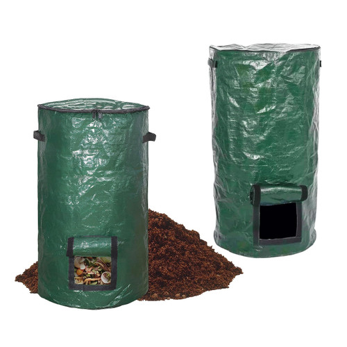 Compost Bin Bags 34 Gallon Compost Bin Garden Compost Bin Bags for Garden Yard Garbage Cans (Green 2pcs)