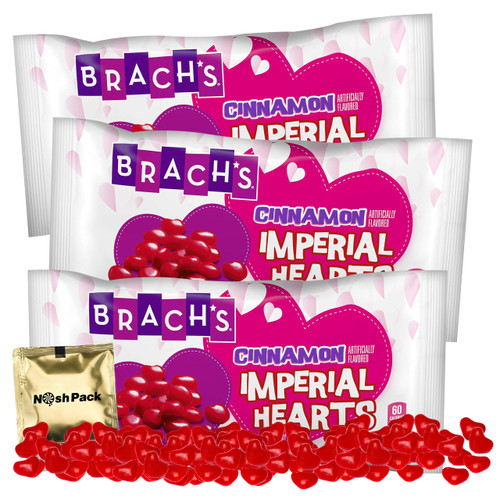 Cinnamon Hearts Candy Cinnamon Imperials | Red Valentine Heart Candy | Original Hot Cinnamon Candy Bulk | 12 Ounce Bags | Valentines Chewy Heart Shaped Candies | With Nosh Pack Mints, 3 Pack