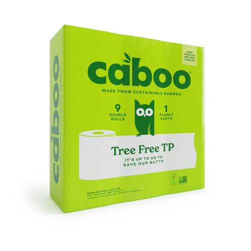 Caboo Tree Free Bamboo Toilet Paper, Plastic Free, Eco Friendly Chemical Free Toilet Paper, Septic Safe Biodegradable Bath Tissue, Quick Dissolving 2 Ply Sheets, 300 Sheets Per Roll, 9 Double Rolls