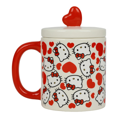 Bioworld Hello Kitty Valentine's Day 16 Oz White Ceramic Lidded Mug