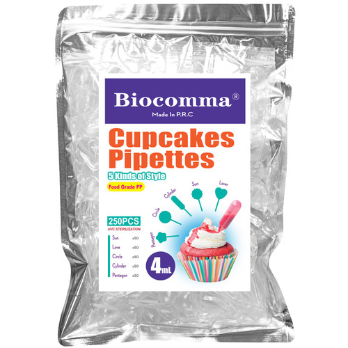 Biocomma 250PCS Cupcakes Pipettes 4 ml Plastic Strawberry Pipettes Mini Pipettes Squeeze Dropper Liquid Injector Pipettes for Strawberries, Cupcake, Chocolate, Birthday Party and Holiday Decoration