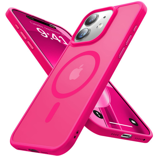 Aulofe Magnetic for iPhone 12 Case/iPhone 12 Pro Case, [10FT Military Drop Tested] [Compatible with MagSafe]Shockproof Protective Slim Translucent Matte Hard Back Phone Case iPhone 12/12 Pro, HotPink