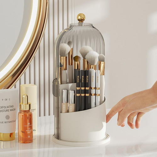 Armiya Makeup Organizer 360 Rotating Brush Holder Clear Cosmetic Organizer Storage Display Box Makeup Organizer for Vanity Countertop Bathroom (white)