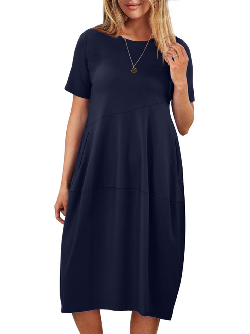 ANRABESS Women's Summer Casual Dress Short Sleeve Crewneck T Shirt Sundress Flowy Beach Midi Dresses Trendy Fashion 2024 Spring Maternity Plus Size Dress Clothes A1401-zangqing-XL Navy Blue