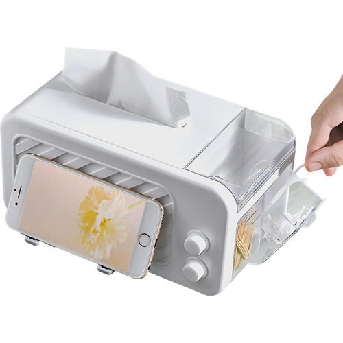 A.B Crew Creative Tissue Box with Phone Holder and Storage Plastic Tissue Holder Facial Tissues Box Tissue Dispenser Box Napkins Box Holder Tissue Storage Organizer for Home Decor