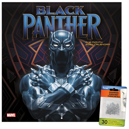 2024 Marvel Black Panther Wall Calendar & Push Pins