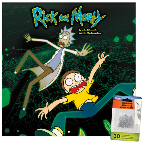 2024 Cartoon Network Rick and Morty Wall Calendar & Push Pins