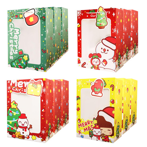 12 Pack Christmas Gift Bags with Window and Tags, 13.8" Large Sizes Xmas Paper Bags with Handles, Reusable Holiday Bags Bulk for Present Wrap Decor