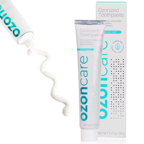 Ozone Infused Toothpaste - Fluoride Free Toothpaste for Sensitive Teeth, Oral Care - Vegan, Antiplaque, Paraben Free, Healthy Teeth & Gum - 3.17Oz/90g - OZONCARE