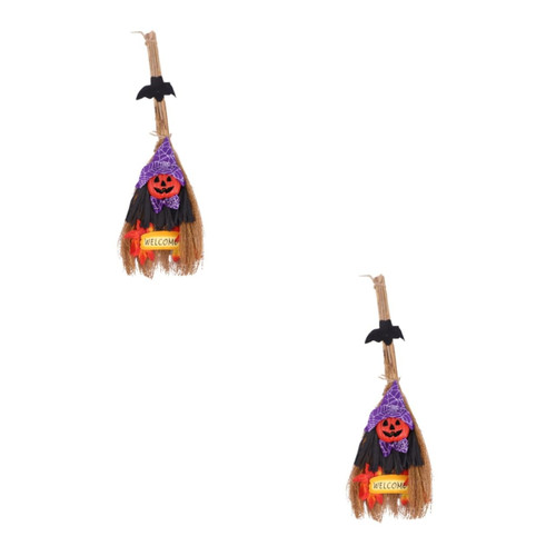 Abaodam 2 pcs Pumpkin Broom Classic Witch Broom Cosplay Witch Broom Hanging Scarecrow Decor Witches Accessory Witches Broom Kids Halloween Witches Broom Witch Decor Prom Straw Accessories