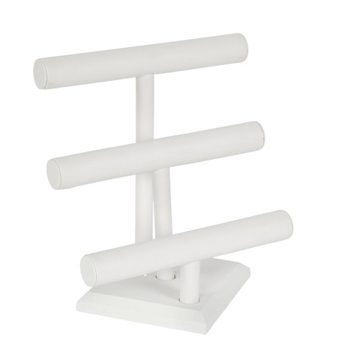 SSWBasics 3-Tier White Faux Leather Jewelry Display (12" W x 13" H)