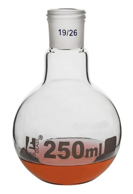 Boiling Flask with 19/26 Joint, 250ml Capacity, Flat Bottom, Interchangeable Screw Thread Joint, Borosilicate Glass - Eisco Labs