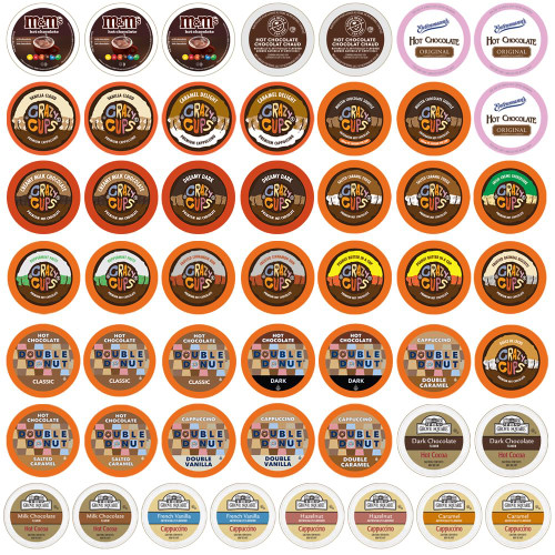 Hot Chocolate and Cappuccino Single Serve Cups, Variety Pack Sampler For Keurig K Cup Brewers, includes Hot Cocoa from Grove Square and Crazy Cups, 50 Count