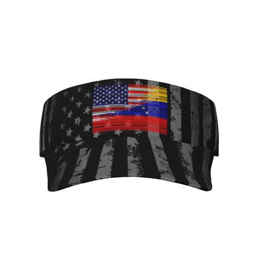 USA Venezuela Flag Visor Cap Adjustable Uv Protection Sun Visor Hats Empty Top Baseball Hat for Women and Men Black