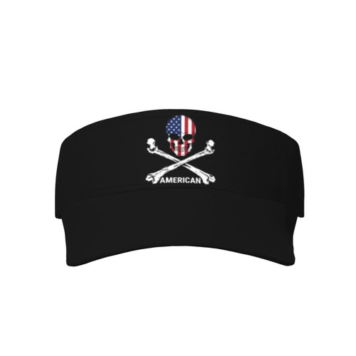 Skull USA American Flag Visor Cap Adjustable Uv Protection Sun Visor Hats Empty Top Baseball Hat for Women and Men Black