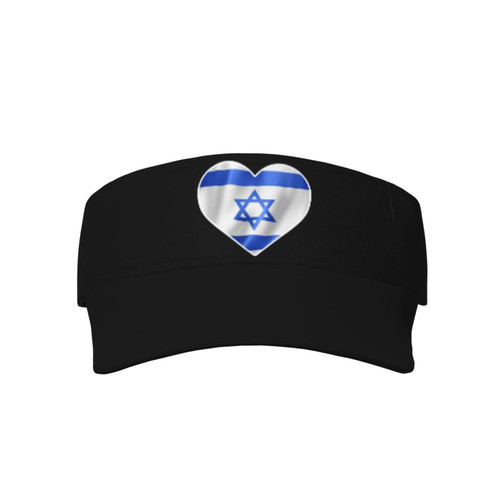 Israeli National Flag Heart Israel Flag Visor Cap Adjustable Uv Protection Sun Visor Hats Empty Top Baseball Hat for Women and Men Black