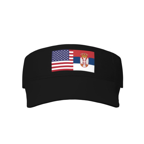America Serbia Friendship Flag Visor Cap Adjustable Uv Protection Sun Visor Hats Empty Top Baseball Hat for Women and Men Black