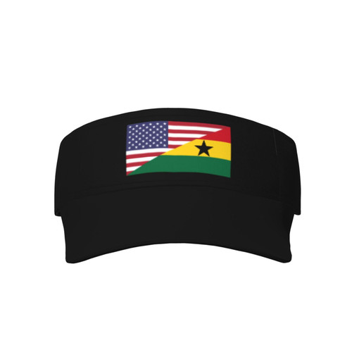 America Ghana Friendship Flag Visor Cap Adjustable Uv Protection Sun Visor Hats Empty Top Baseball Hat for Women and Men Black