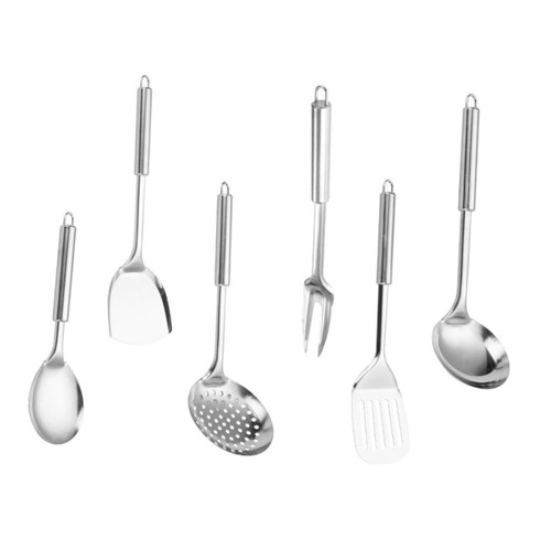 KJHBV 1 Set Stainless Steel Kitchenware Food Preparation Kit Kitchen Utensils Wok Skimmer Pan Cooking Utensils Slotted Spatula Slotted Spoon Stainless Steel Wok Scraper Set Round Tube