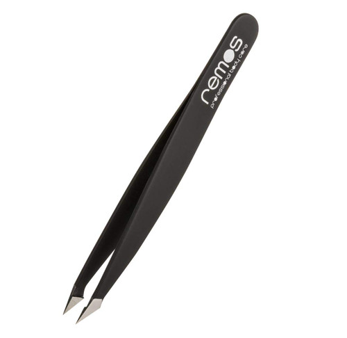 REMOS Combination Tweezers Stainless Steel [3.75"/ 9.5 cm] - for splinters and Hair Black