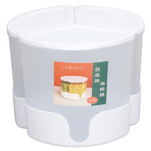 TOPINCN Food Grain Storage Container, 3 Compartment Rice Dispenser, 360 Degree Rotating Sealed Grain Food Storage Box Rice Bucket Dry Food Container for Kitchen Small Grains Beans Rice