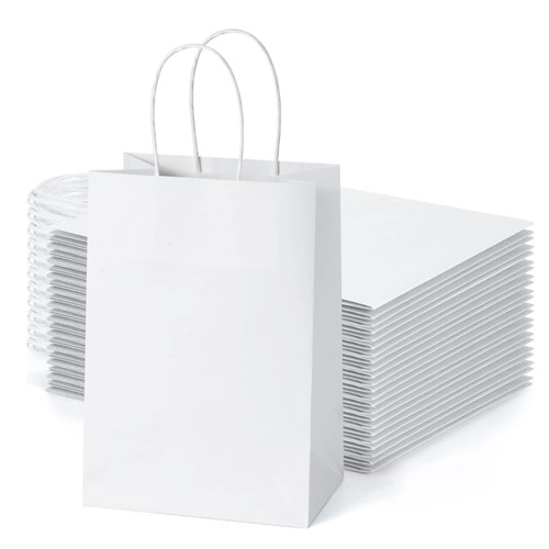 UCGOU 100Pcs Small Gift Bags 5.25x3.75x8 Inches White Kraft Paper Bags with Handles Paper Gift Bags Party Favor Bags Shopping Bags Goodie Bags Craft Bags