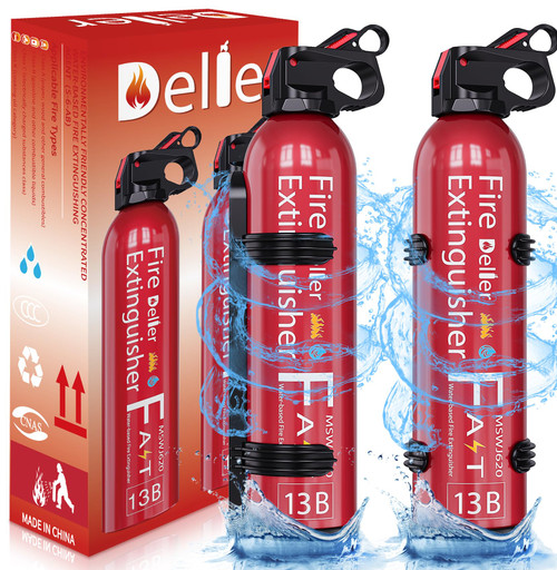 2 Pack Car Fire Extinguisher with Bracket 620ml, 4 in 1 Fire Extinguishers for Home Car Kitchen A/B/C/K Water-Based Fire Extinguisher for the House(13B)