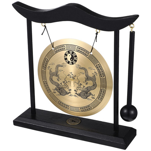 ERINGOGO Desktop Hanging Gong with Mallet, Feng Shui Brass Gong Desktop Gong with Stand, Mini Table Gong with Chinese Dragon Pattern, Gongs on Stands Asian Zen Home Decoration