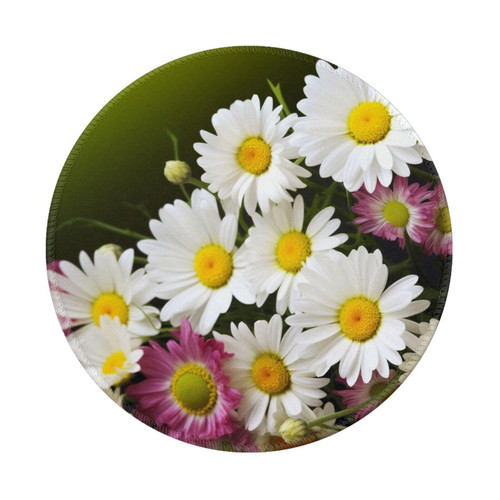 Floral Flowers Daisies Print Mouse Pad Round Gaming Mouse Pad with Non-Slip Rubber Base Desk Mouse Mat Waterproof Computer Mousepad for Laptop Office Gaming
