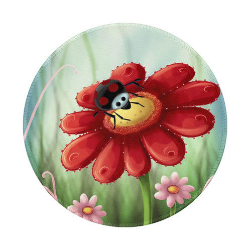 Ladybug Flower Print Mouse Pad Round Gaming Mouse Pad with Non-Slip Rubber Base Desk Mouse Mat Waterproof Computer Mousepad for Laptop Office Gaming