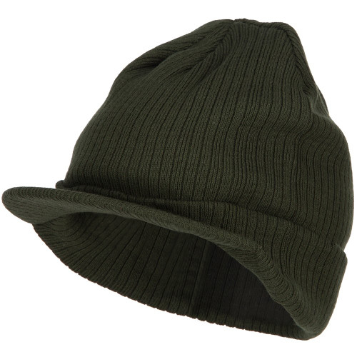 e4Hats.com Big Knit Ribbed Beanie with Visor - Olive OSFM