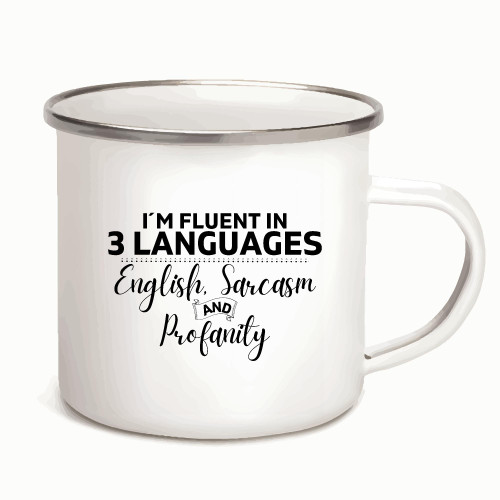 Gift for Multi Language Speakers Funny Humor Sarcasm Profanity 12oz Enamel Silver Mug Gift for Multi Language Speakers Funny Humor Sarcasm Profanity 12oz Enamel Silver Mug