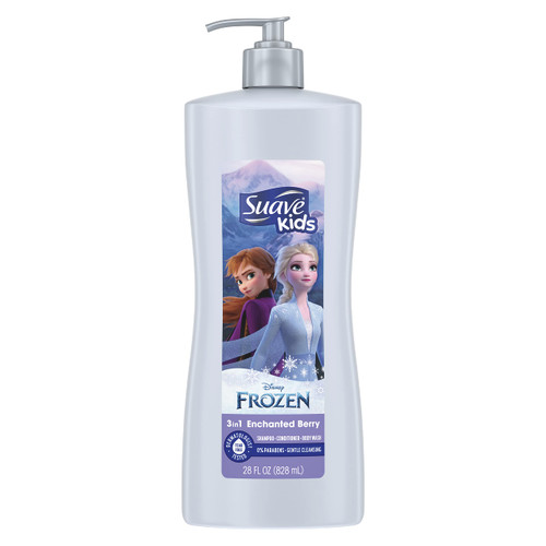 Suave Kids 3 in 1 Enchanted Berry Shampoo, Conditioner, & Body Wash,Dermatologist Tested and Tear-free 28 Oz, (Pack of 4)