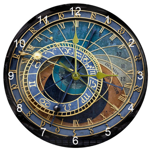 LORVIES Prague Astronomical Clock Silent Non Ticking Acrylic Decorative 10 Inch Round Clock for Home Office School