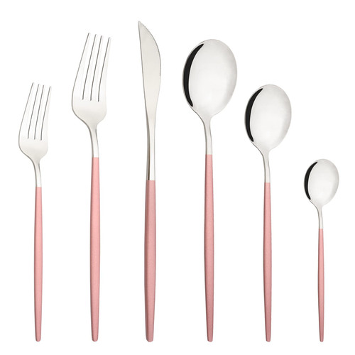 Uniturcky Silverware set, 24-Piece Mirror Stainless Steel Flatware set, Tableware Cutlery Set Service for 4, Include Dinner Knife Fork Spoon, Utensils for Kitchens, Dishwasher Safe (Pink Silver)