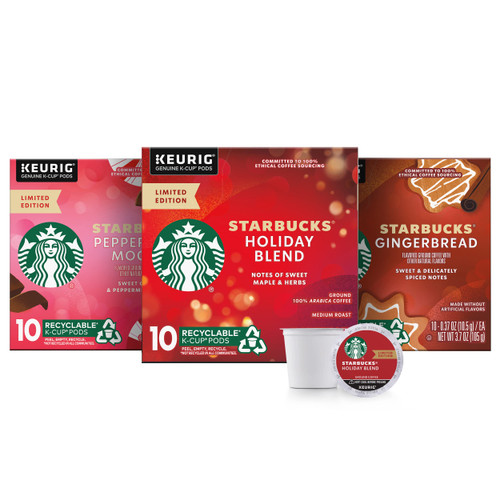 Starbucks Holiday Bundle K-Cup Coffee Pods - Holiday Blend for Keurig Brewers - 3 boxes (30 pods total)