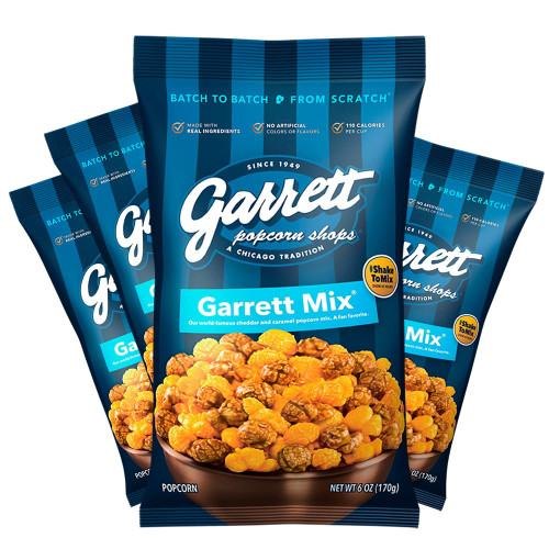 Garrett Popcorn Garrett Mix, 6.0oz, 4 Bags,? Cheese and Caramel Gourmet Popcorn, Gluten Free, Sweet and Salty Snack, Popped Popcorn Bags