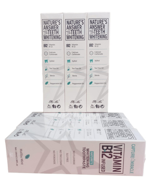 Natural Vitamin B12 Whitening Toothpaste Mint Flavor for Fresh Breath, Healthy Gums, Cavity Prevention, 3.57 0z X 3 Tubes: Vitamin B12 Toothpaste, Fluoride Free Toothpaste