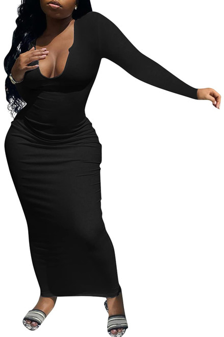 Prekeewil Women's Sexy Long Sleeve Slit Scoop Neck Ottoman Ribbed Club Elegant Basic Bodycon Dresses Long Maxi Dress Prekeewil Women's Sexy Long Sleeve Slit Scoop Neck Ottoman Ribbed Club Elegant Basic Bodycon Dresses Long Maxi Dress