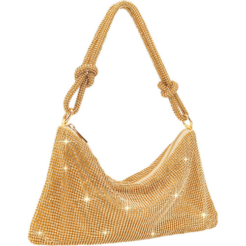 TOPALL Rhinestone Purse Sparkly Bag Gold Purses for Women Upgrade Evening Prom Rhinestone Bag Handbag Bling Hobo Bag for Party Club Wedding (Gold-Large)