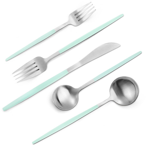 VANVRO Matte Green Silver Silverware Set, 20-Piece Stainless Steel Flatware Set, Satin Finish tableware Cutlery Set, Service for 4, Home and Restaurant, Dishwasher Safe VANVRO Matte Green Silver Silverware Set, 20-Piece Stainless Steel Flatware Set, Satin Finish tableware Cutlery Set, Service for 4, Home and Restaurant, Dishwasher Safe