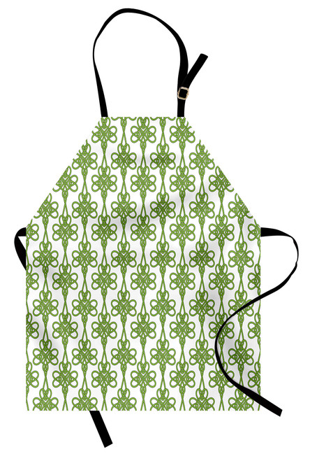 Ambesonne Irish Apron, Entangled Clover Leaves Twigs Celtic Pattern Botanical Filigree Inspired Retro Tile, Unisex Kitchen Bib Apron with Adjustable Neck for Cooking Baking Gardening, Green Cream