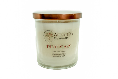 Apple Hill Company Natural Soy Candle - The Library (Teak-Wood, Cedar, and Sandalwood) 9 oz. | ~45 Hour Burn Time Apple Hill Company Natural Soy Candle - The Library (Teak-Wood, Cedar, and Sandalwood) 9 oz. | ~45 Hour Burn Time