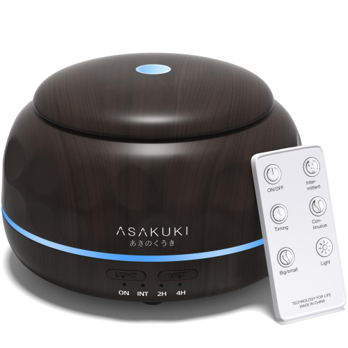 ASAKUKI Essential Oil Diffuser 300ML Aromatherapy Humidifier with 7-Color Light, Small Home Diffuser and Perfect for Relaxation-Brown Wood