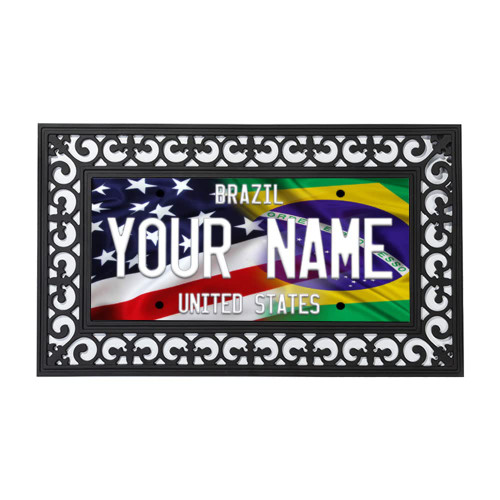 Bleu Reign 18x30 inches Doormat Door Mat Personalized Custom Name Mixed USA and Brazil Flag