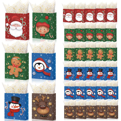 Cholemy Christmas Gift Bags with Tissue Paper Christmas Kraft Paper Treat Bags with Handles Holiday Party Favors Supplies(36 Pcs)