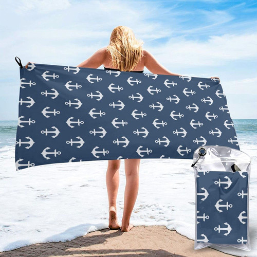 Gocerktr Navy Anchor Microfiber Beach Towel Quick Dry Lightweight Large Towels Super Absorbent Sand Free Soft Pool/Swim/Bath Towels for Women Men (27.5"x55")