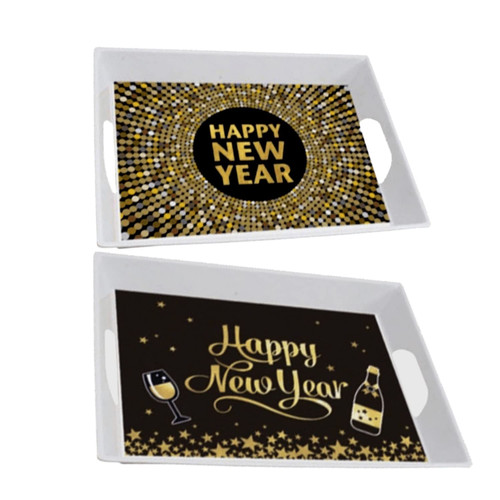 Happy New Year Serving Tray with Handles, Platters for Serving Food, Large Melamine Serving Trays, Turkey Platter, Serving Trays for Entertaining, Rectangular Trays, 15.3" X 11.5", 2 Asst. Designs