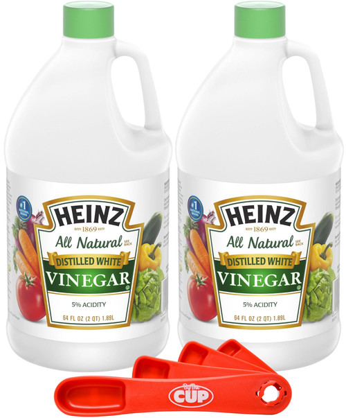 Heinz All Natural Distilled White Vinegar 5% Acidity 1/2 Gallon Jug (Pack of 2) with By The Cup Swivel Spoons