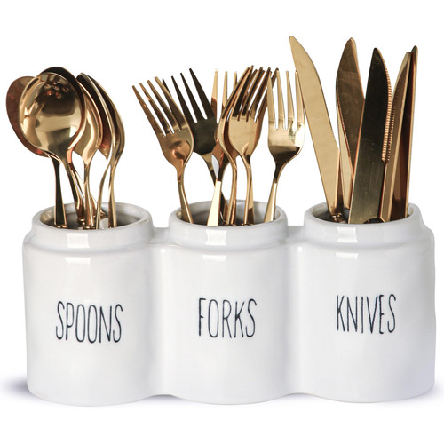 Howise Silverware Caddy, Ceramic Spoon and Fork Holder, Silverware Holder for Countertop, Utensil Holder Cutlery Organizer for Knife